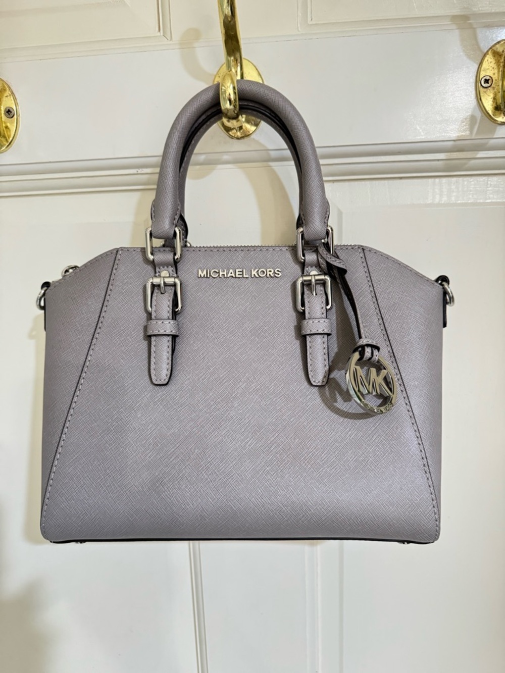 Michael Kors Ciara Light Grey Saffiano Leather Satchel